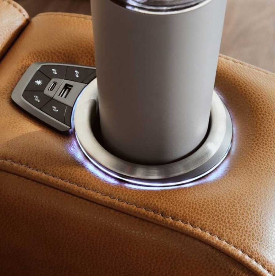 Accents@Home Creston Genuine Leather Power Recliner Sofa with Power Headrest Wireless Charging - Vancouver Furniture