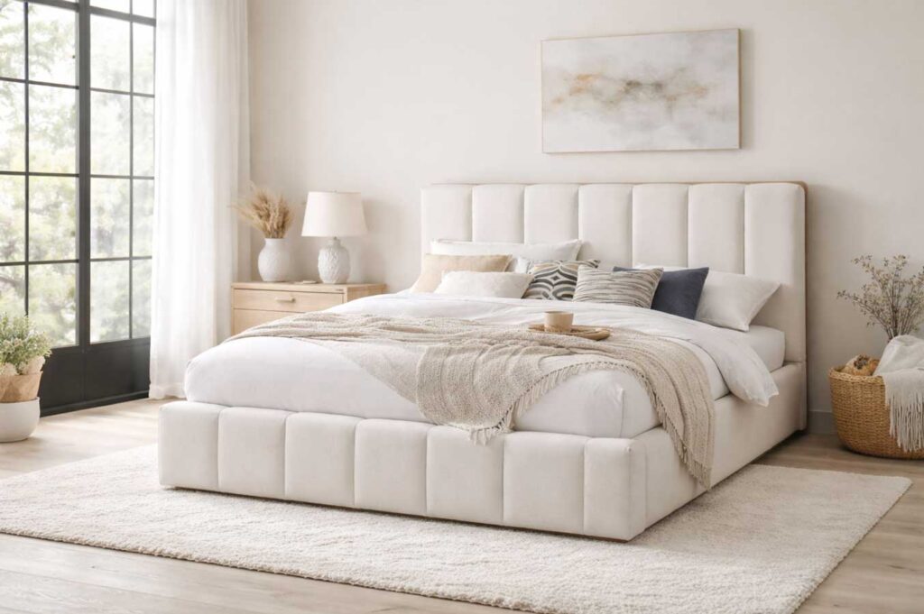 Bjorn Wood Frame Upholstered Platform Bed - Hygge Design House