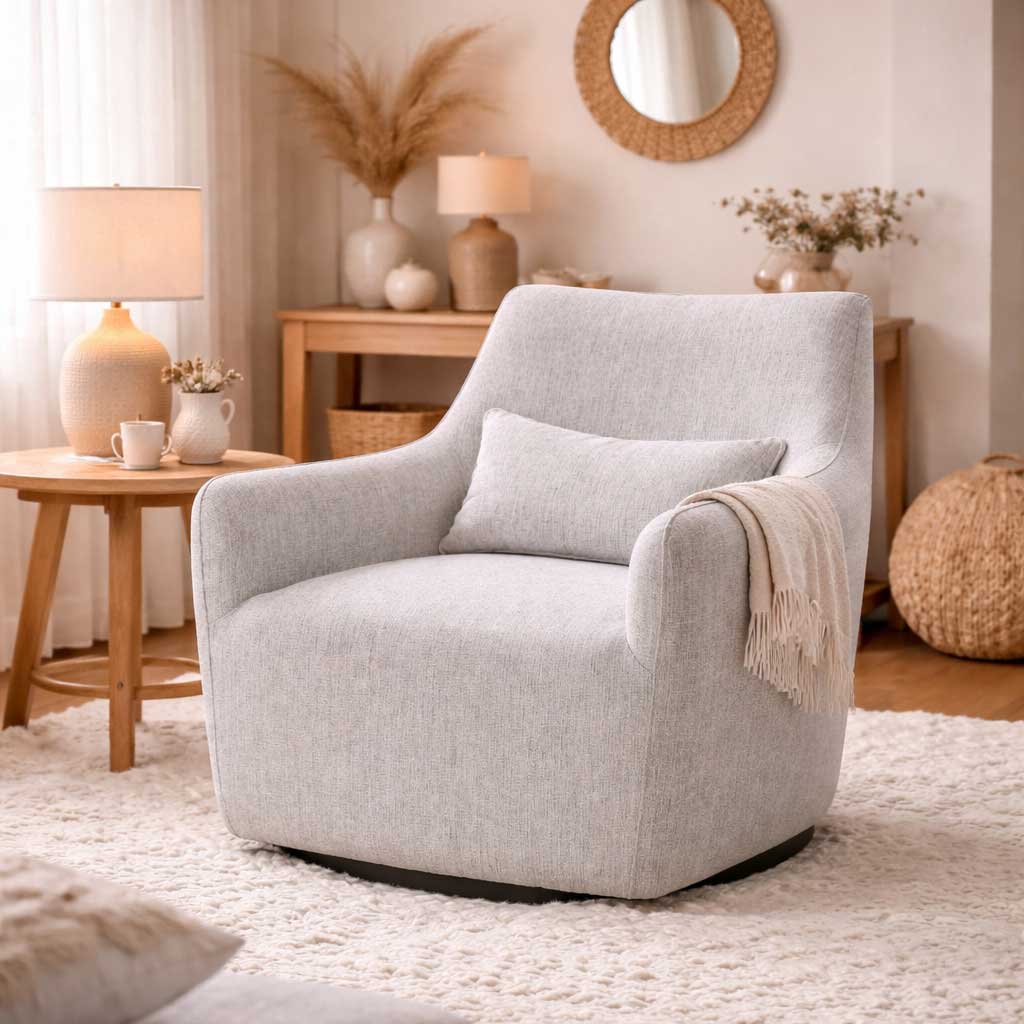 Lilith Swivel Chair – Woven Linen - Hygge Design House