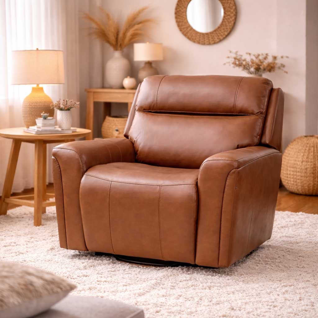 Nordori Genuine Leather Swivel Recliner Chair - Hygge Design House