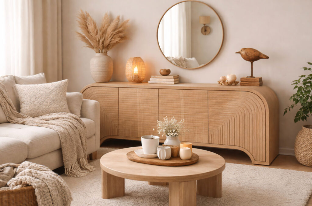 Sorina Reverse Fluted Light Brown Wood Sideboard - Hygge Design House